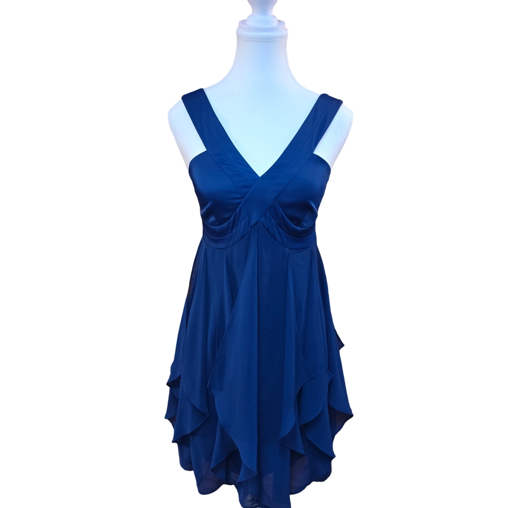 W&Co Navy Blue Chiffon Dress | Layered Hem | Formal / Wedding Guest